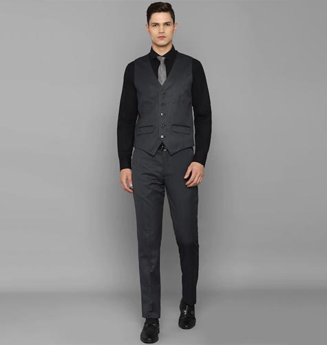 Men Grey Solid Slim-Fit Single-Breasted Three-Piece Formal Suit